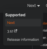 Screenshot of the version selection drop-down menu